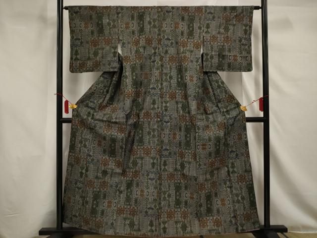 平和屋着物○本場大島紬 カタス7マルキ 市松文様 黒地 ますいわ屋扱い