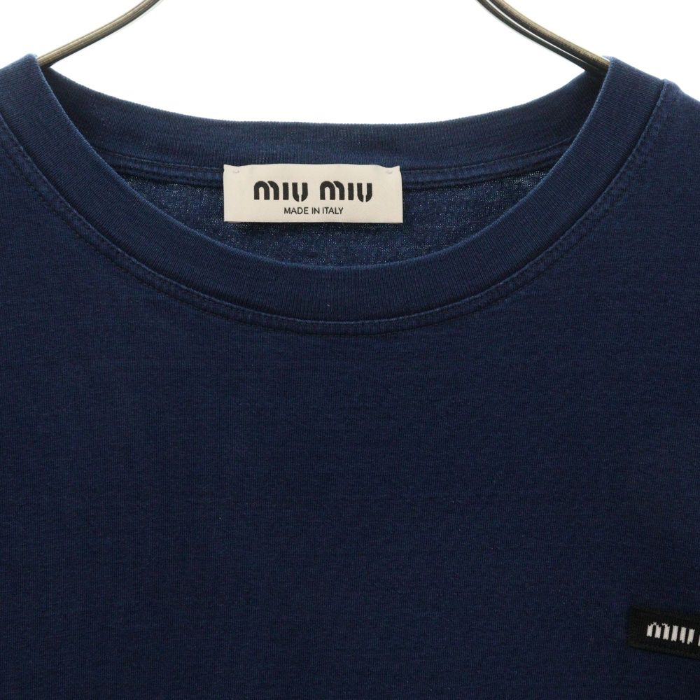 miumiu (ミュウミュウ) ロゴ パッチ クルーネック 半袖 Tシャツ カットソー ネイビー レディース MJE15 S000 - メルカリ