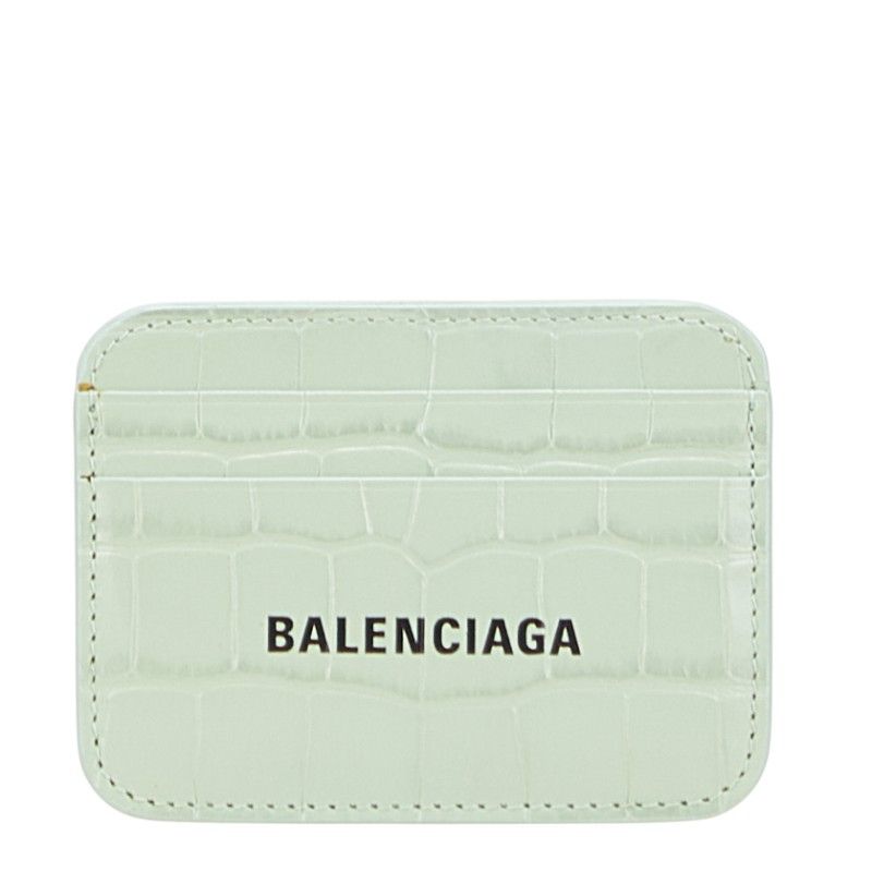 バレンシアガ ロゴ 型押し カードケース パスケース 593812 ライトグリーン レザー レディース BALENCIAGA 1-0231644