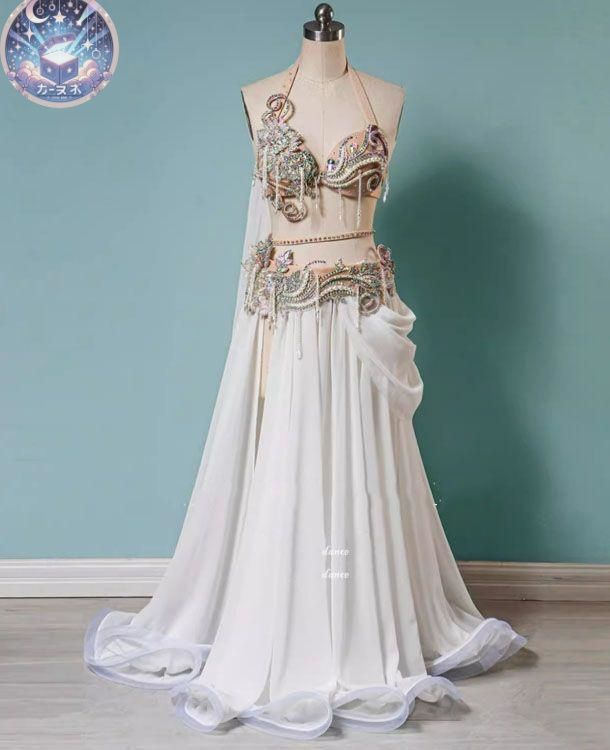 ♥ ベリーダンス衣装 色変更可 ブラスカートホワイト 豪華 オーダーメイド