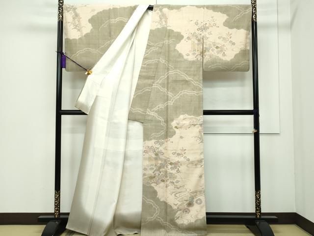 平和屋本店□極上 染織の名門 しょうざん 生紬 訪問着 吉祥草花文 金彩