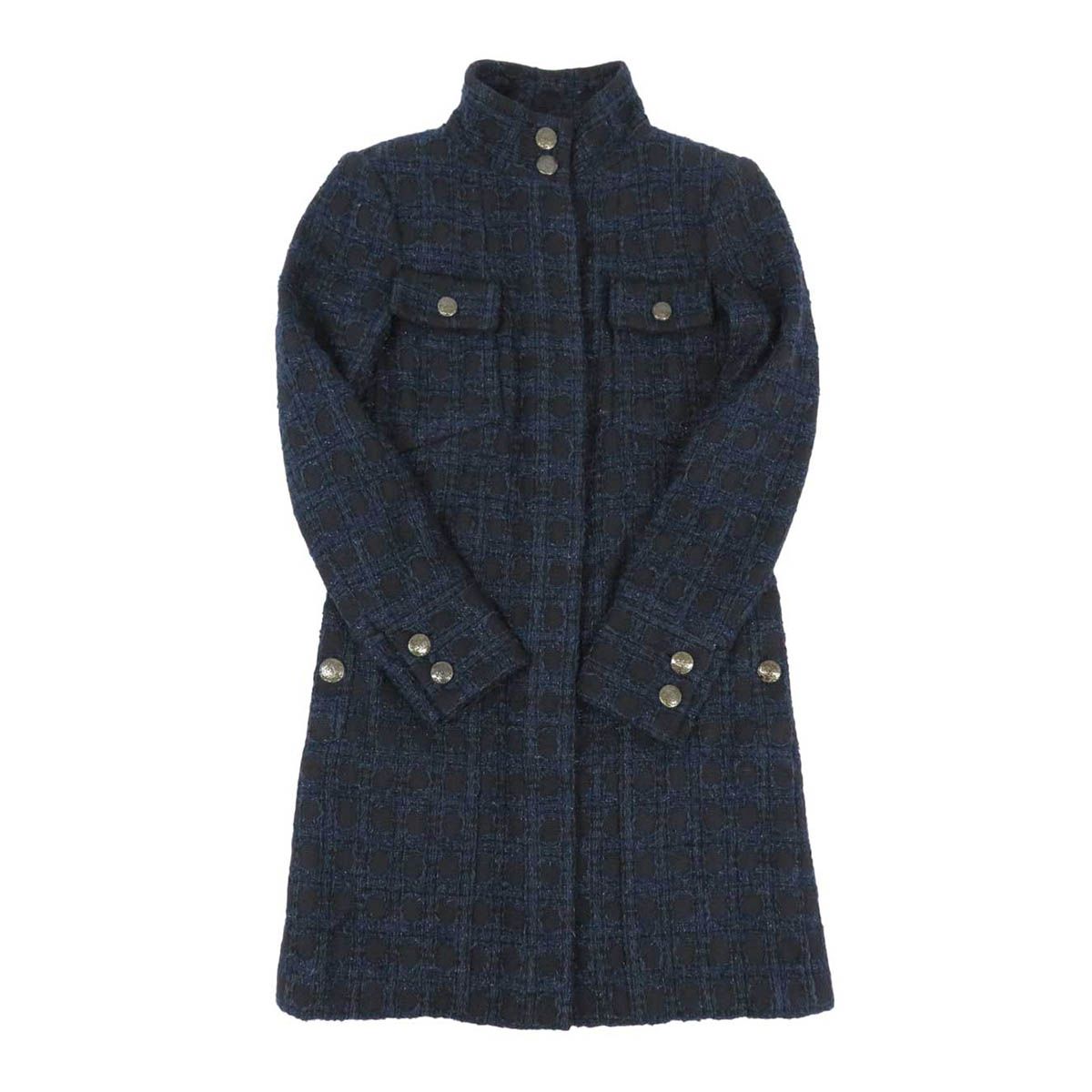 シャネル ココマーク ツイード スタンド コート P50242V37211 レディース ブルー CHANEL アパレル 小物