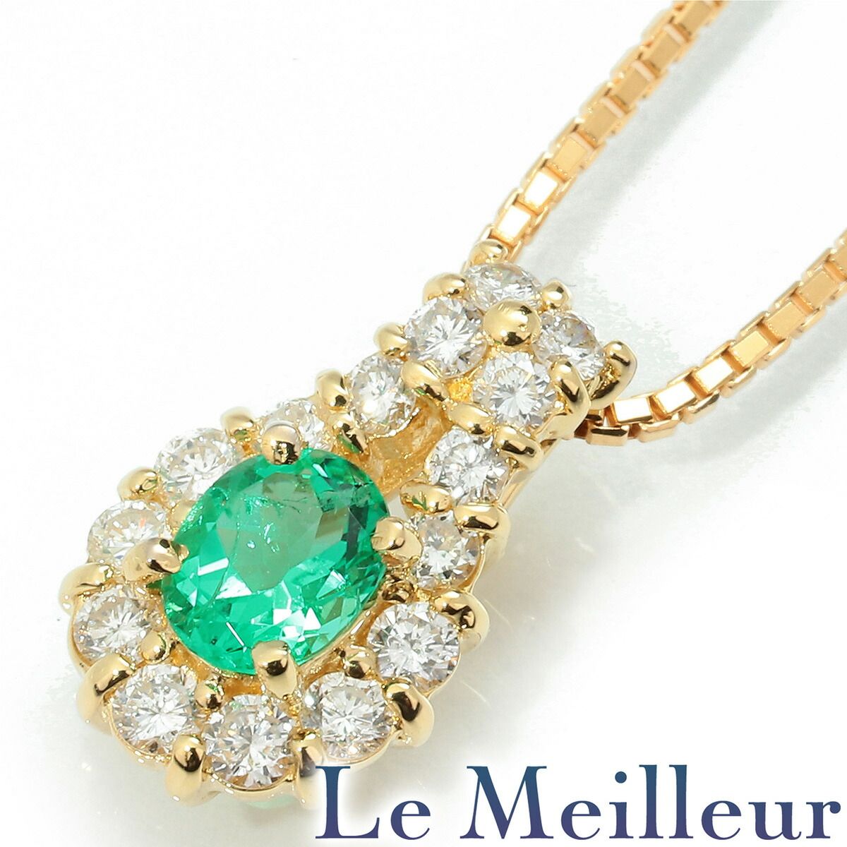 エメラルド 0.36ct ダイヤモンド 0.37ct イエローゴールド K18YG ペンダントネックレス プレラブド 返品OK