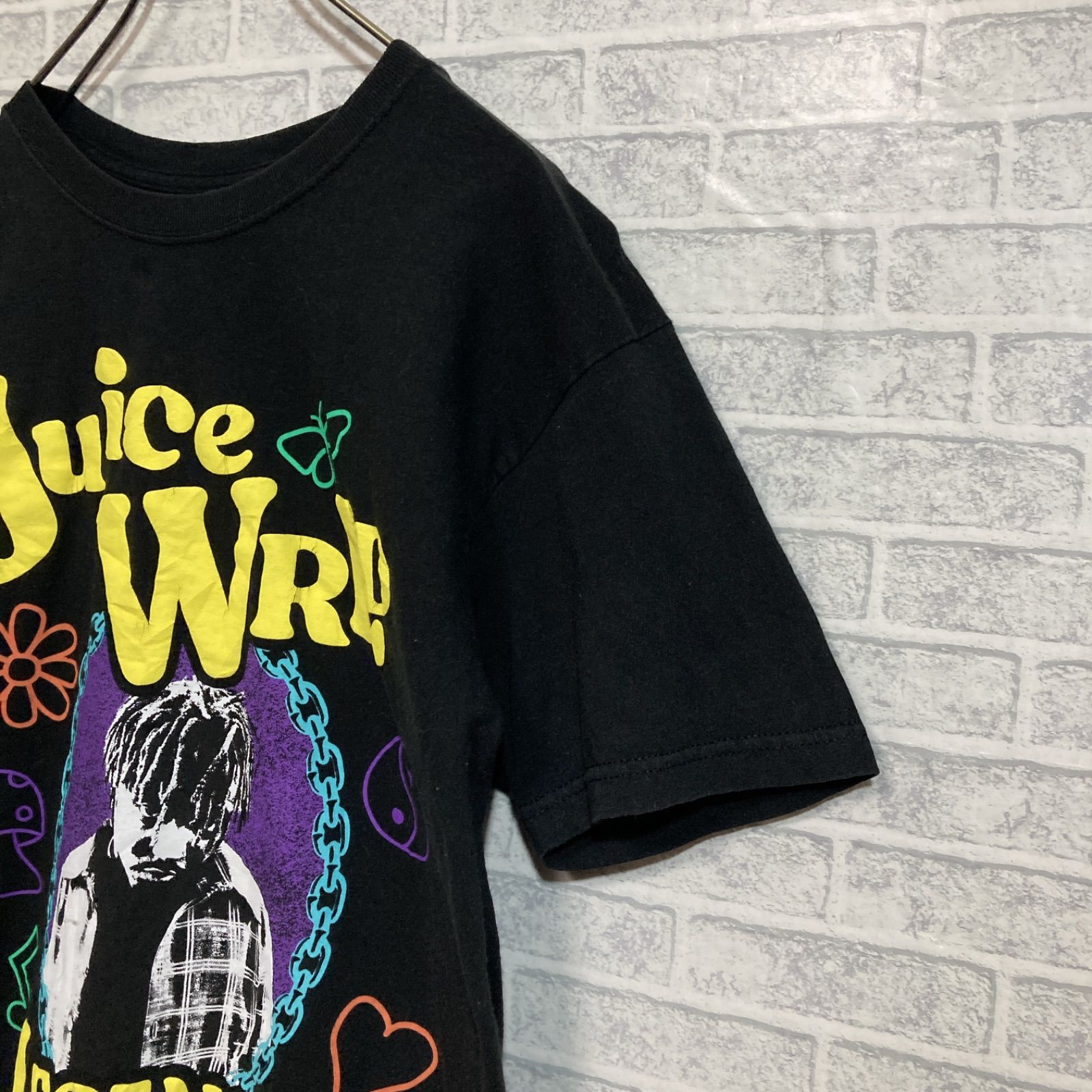 Juice Wrld【Tシャツ☆半袖☆ジュースワールドラップ☆ラッパー☆ミュージック☆Uネック☆コットン☆黒☆古着】Mサイズ