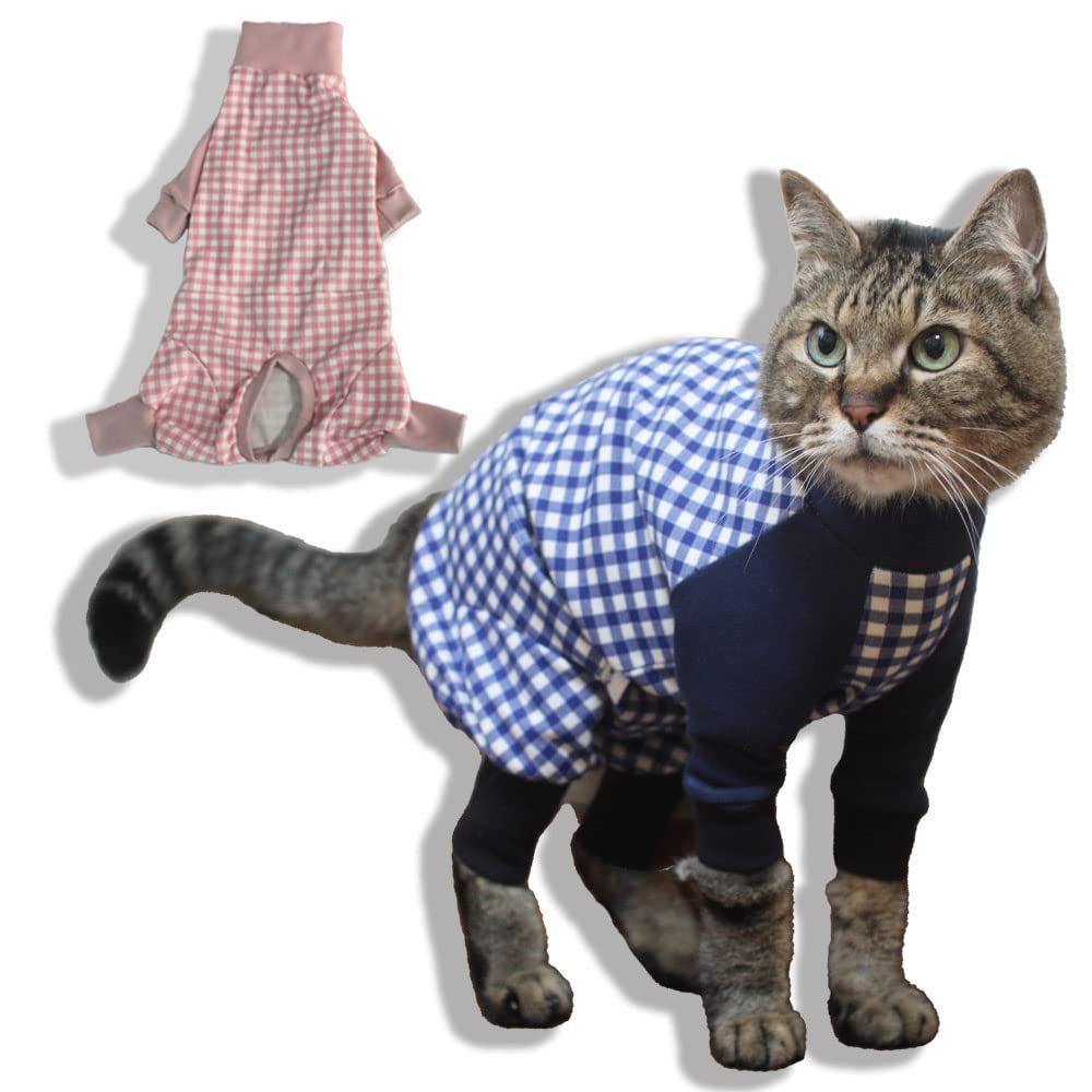 S_ピンク 猫用カバーオール 長袖長ズボンタイプ 過剰グルーミング 皮膚炎 アトピー 皮膚保護服 S ピンク