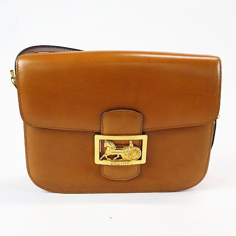 Celine セリーヌ ショルダーバッグ 馬車金具 レザー ブラウン系