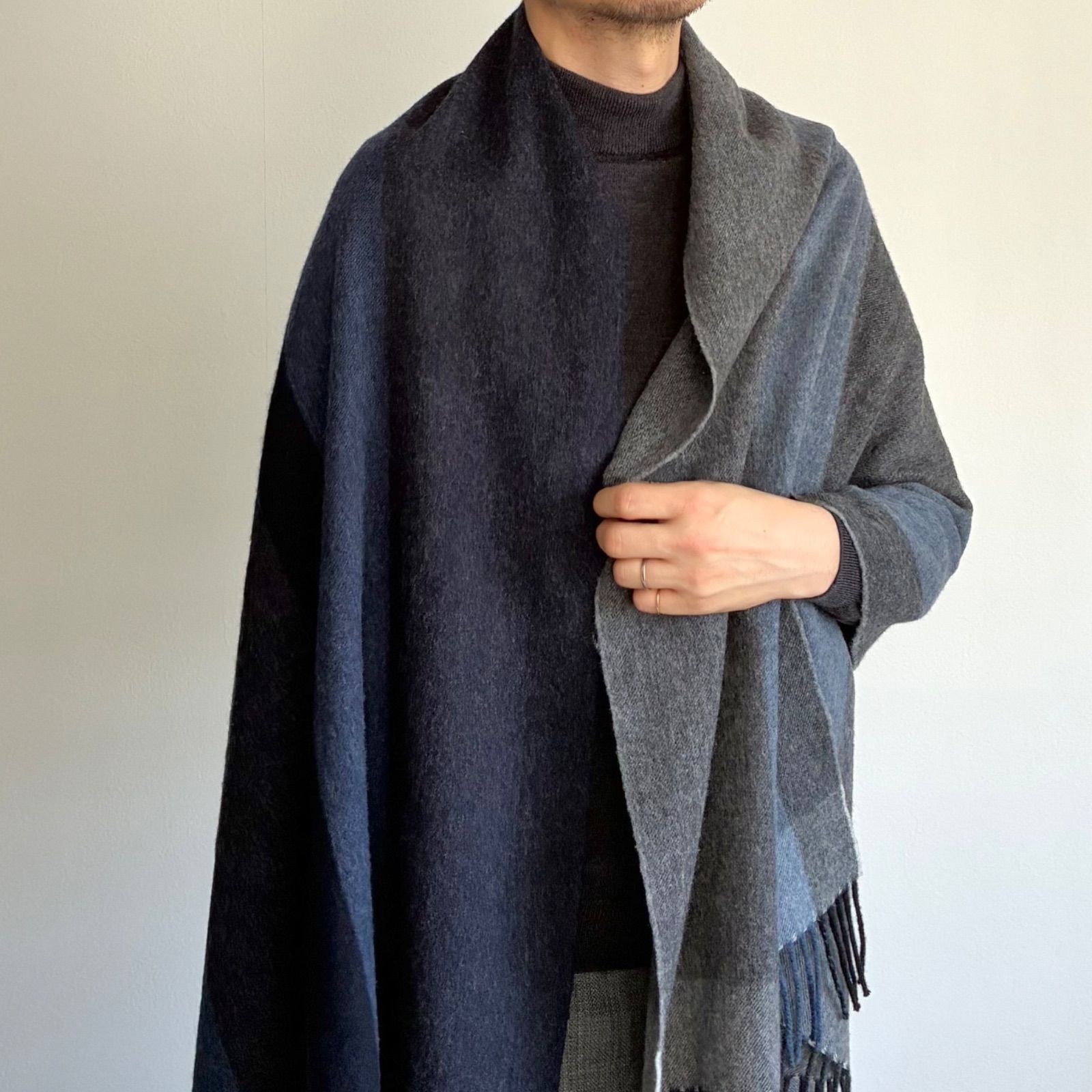 ウールカシミヤ ビッグストライプ