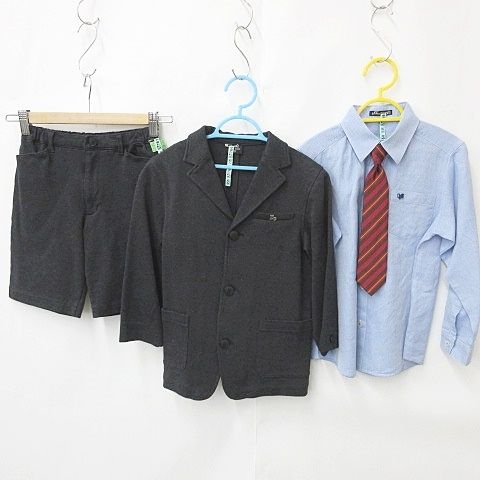 ベベ bebe フォーマル 発表会 4点セット テーラードジャケット シャツ ハーフパンツ ネクタイ グレー 青 ブルー 120