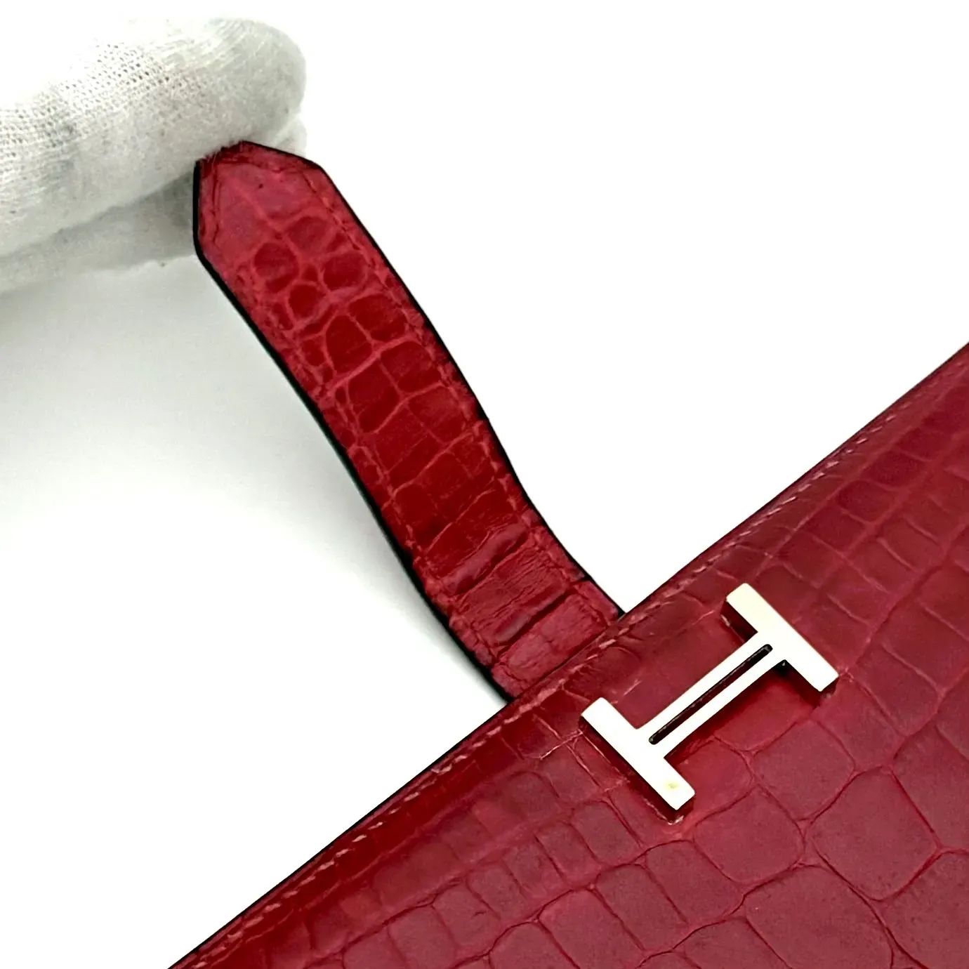 HERMES エルメス ベアン クロコダイルアリゲーター 長財布 レッド