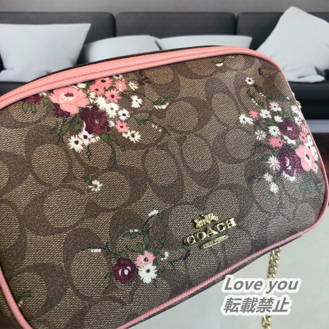 COACH コーチバッグ F29732 花柄 ショルダーバッグ チェーンバッグ シグネチャー アウトレット品 ブラウン×ピンク