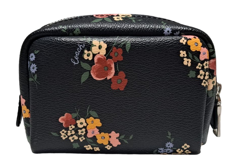 ✨️化粧箱付き✨️美品✨COACH ポーチ 花柄 フラワー ブラック PVC コーチ ポーチ ワイルドフラワー コスメポーチ 小物入れ A2148