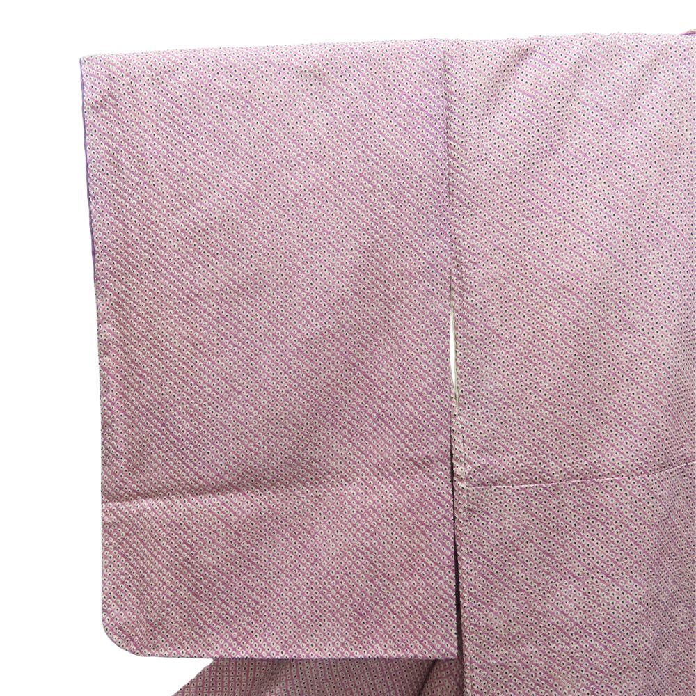 中古】 小紋 総絞り しつけ糸あり 正絹(金銀糸除く) 藤色 和装 呉服