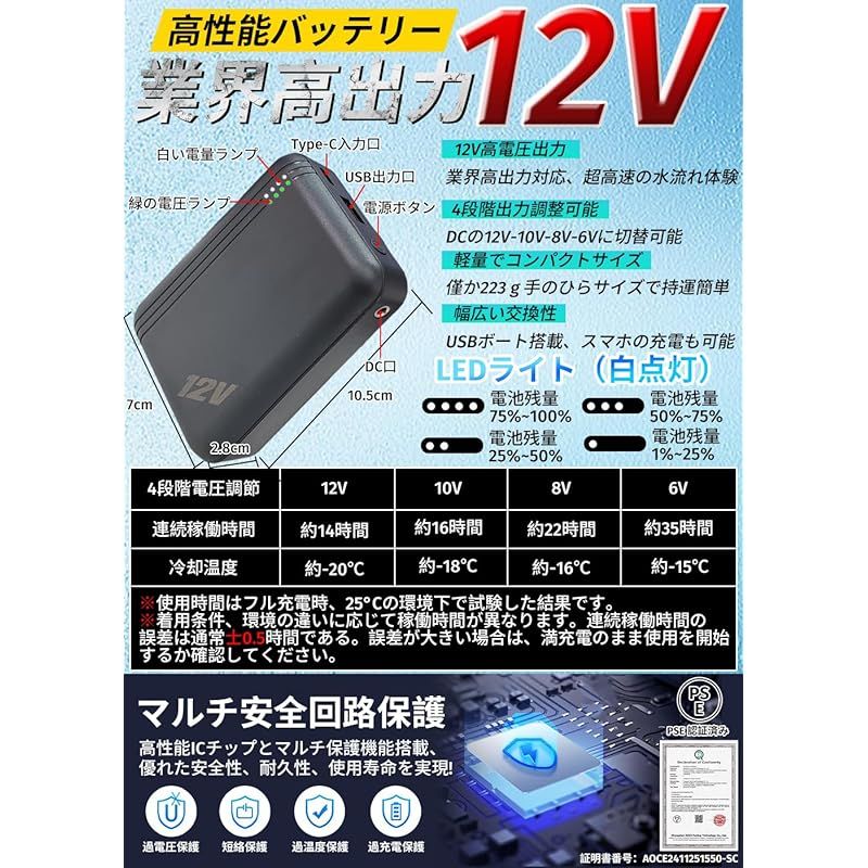 水循環ベスト 12V高出力35時間連続稼働10000mAhバッテリー付き xoxu] 水循環ベスト 【2025業界革新 12V高出力 35時間連続稼働