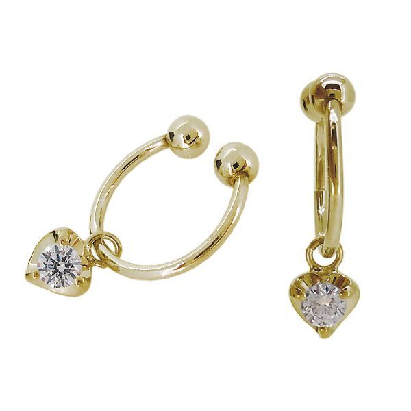 イヤリング 痛くない レディース ハート 両耳セット 18金 ピンク ゴールド ダイヤモンド フープ イヤーカフ 18k 母の日 2023