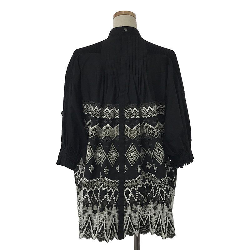 sacai / サカイ | Fair Isle Knit Pullover ギャザースリーブ ブラウス | 3 | ブラック/ホワイト | レディース sacai / サカイ | Fair Isle Knit Pullover ギャザースリーブ ブラウス