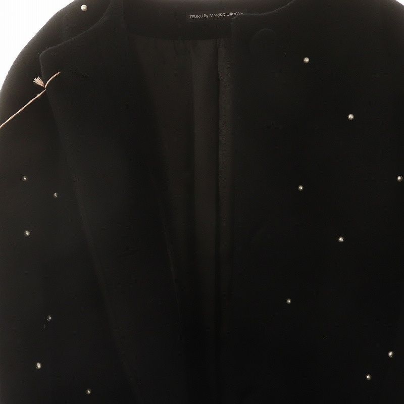 TSURU パールコートマリコバイオイカワノーカラーウールコート黒コート