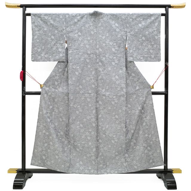 正絹 【単衣】お召 横段(未使用品) 中古】 御召 単衣 着物 正絹 リサイクル 春 秋 経錦 先染め