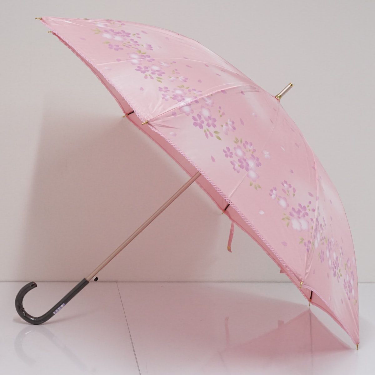 宇野千代 USED美品 晴雨兼用日傘 ピンク 桜 和風 レース 木製