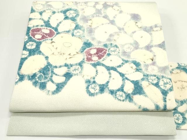 平和屋着物●塩瀬　日本工芸会正会員　福村廣利　絵絞庵　九寸名古屋帯　流水辻が花文　鬼しぼ縮緬　DAAV9248ob 平和屋着物○塩瀬 日本工芸会正会員 福村廣利 絵絞庵 九寸名古屋帯