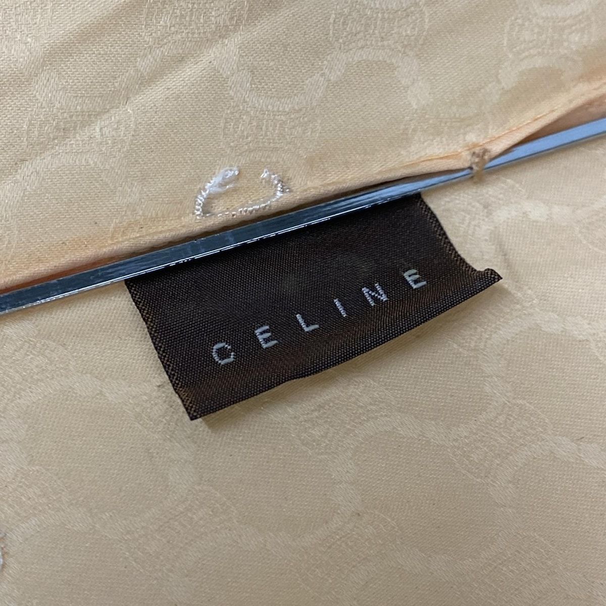 CELINE セリーヌ 日傘 ピンクベージュ マカダム柄 ウッドハンドル 刺繍