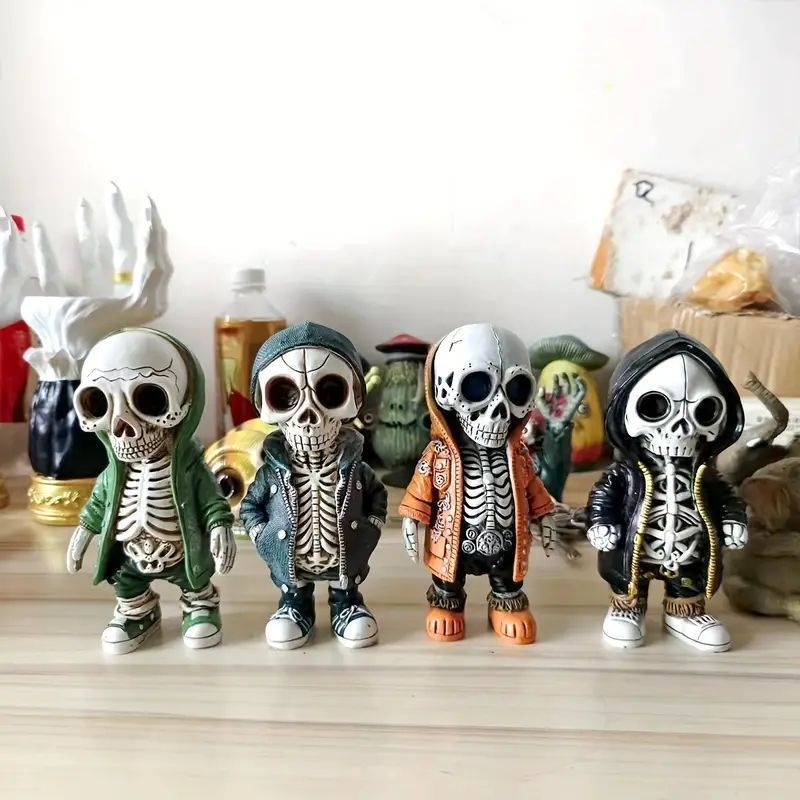 4点ハロウィンスカルリトルマンオーナメント ? 個性的なゾンビノームフィギュアセット、屋内外のデコレーションに最適