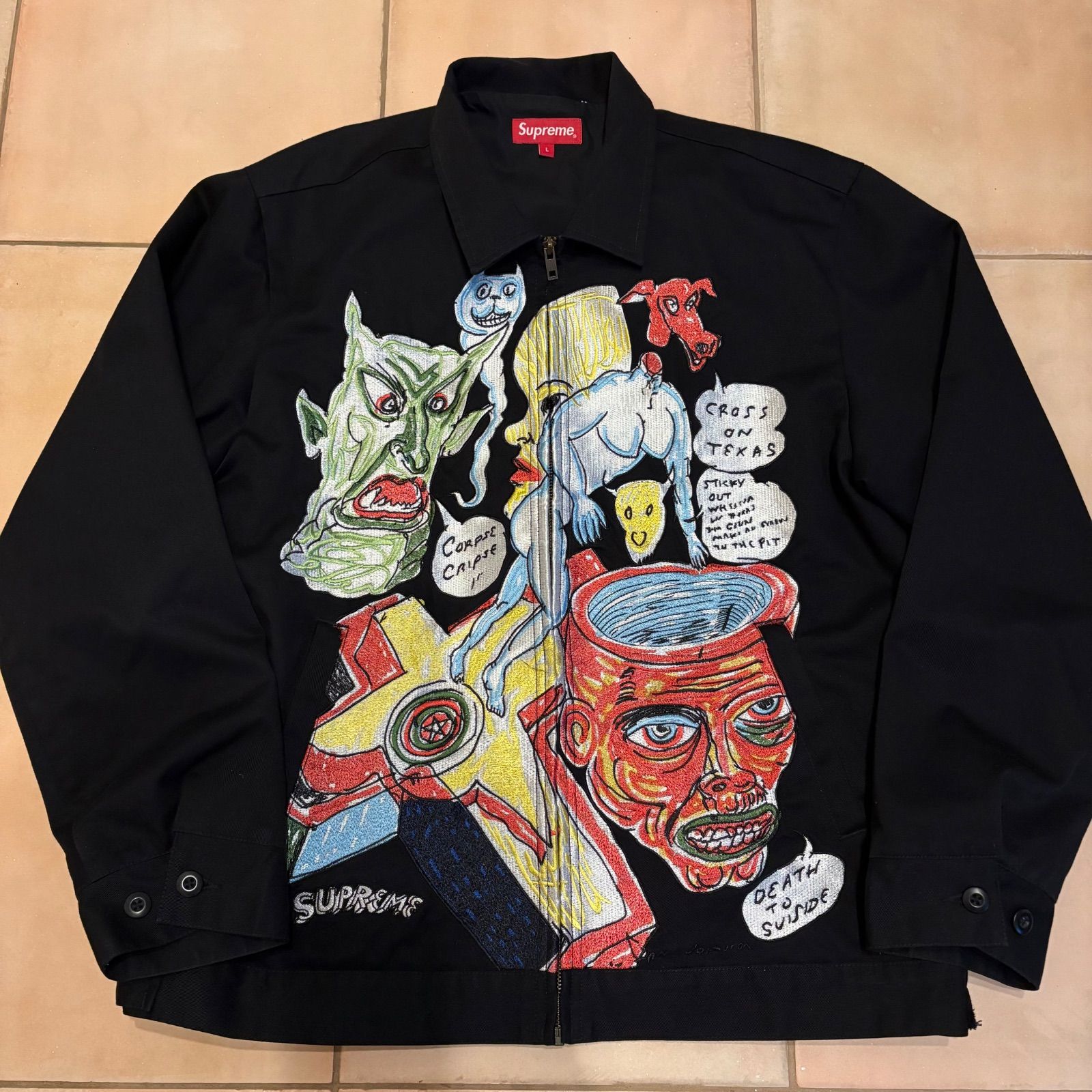 Supreme ジャケット Lサイズ 20SS DANIEL JOHNSTON EMBROIDERED WORK JACKET