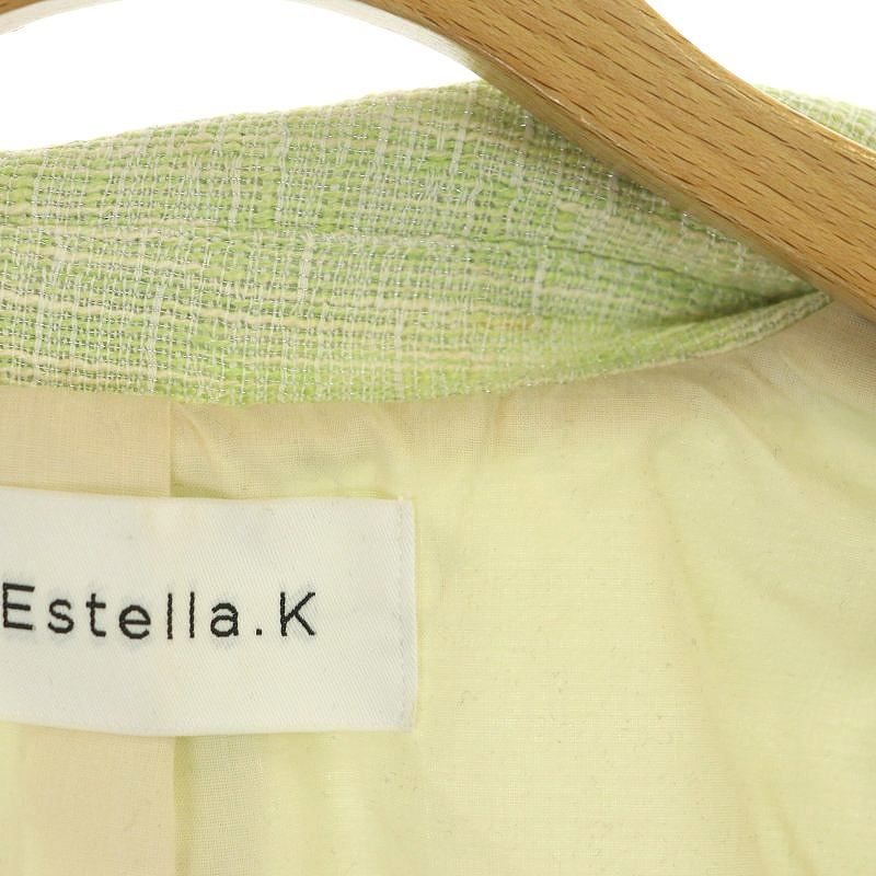 エステラケー Estella.K Viola Tweed Short Jacket ジャケット 五分袖 総裏地 ステンカラー ツイード 金ボタン F  ライトグリーン /DO ■OS