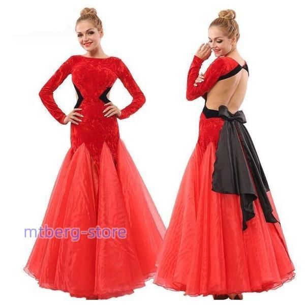 競技ダンス② 社交ダンス スタンダード ドレス オレンジ 長袖