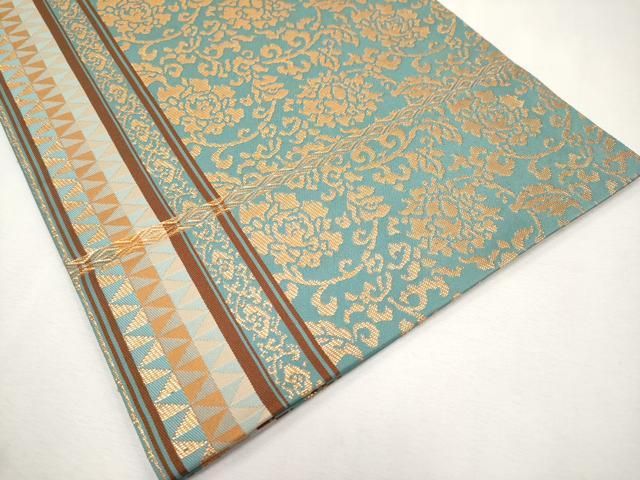 平和屋本店□極上 龍村晋謹製 全通柄袋帯 大明風車筋牡丹文錦 金糸