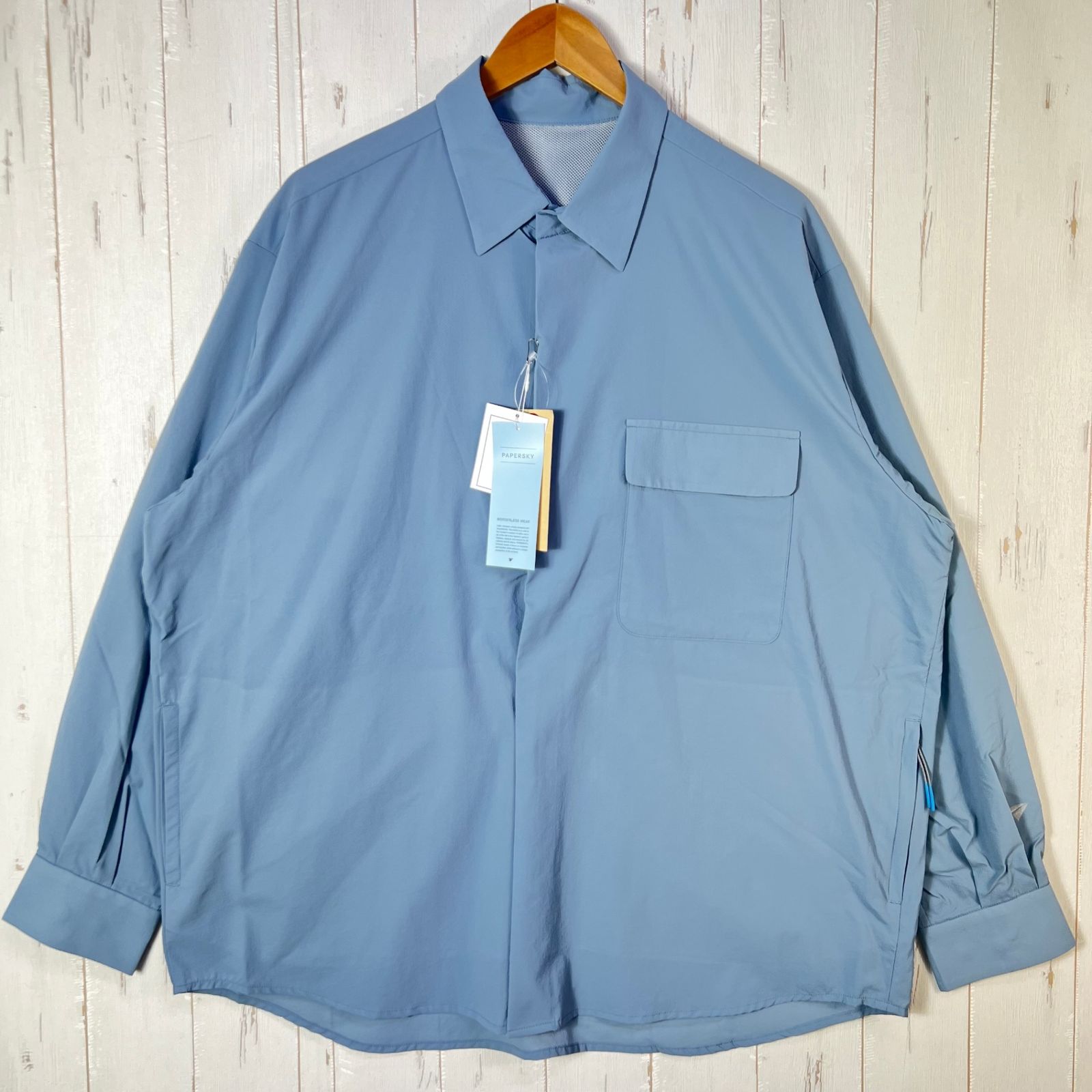 Unisex M ブルー系 Paper Sky Wear ペーパースカイ ウェア ウィンドビッグシャツ WIND BIG SHIRT Blue Gray ナイロン ウェア トップス インナー シャツ ロングスリーブシャツ 化繊 z