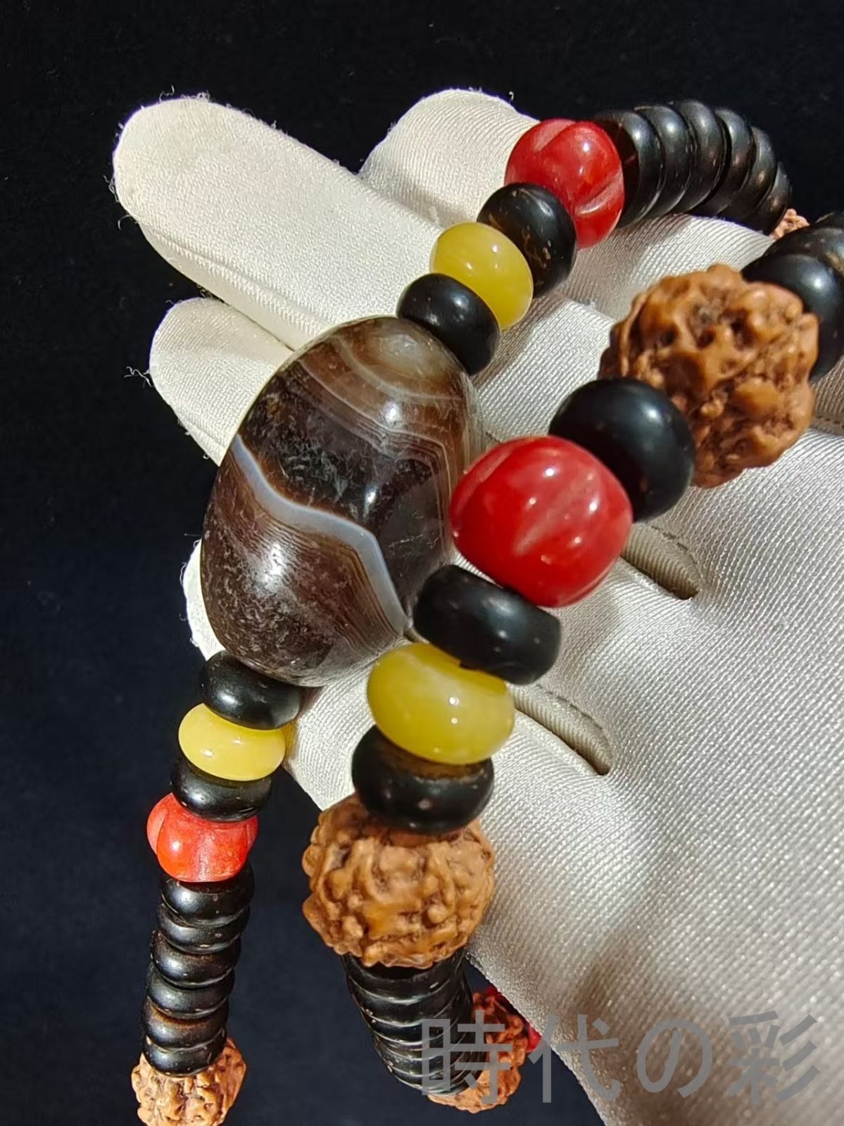 中国古美術・旧蔵・藏式編織・ネックレス・瑪瑙・椰殻珠・清代・珠玉