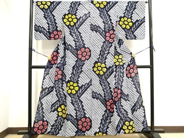 平和屋着物∴夏物 浴衣 有松鳴海絞り 草花文 綿 逸品 DAAV7093cd  