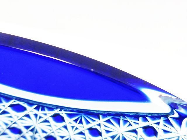 江戸切子 門脇硝子加工所 中鉢 ブルー 青 直径約16cm 共箱付き Z005