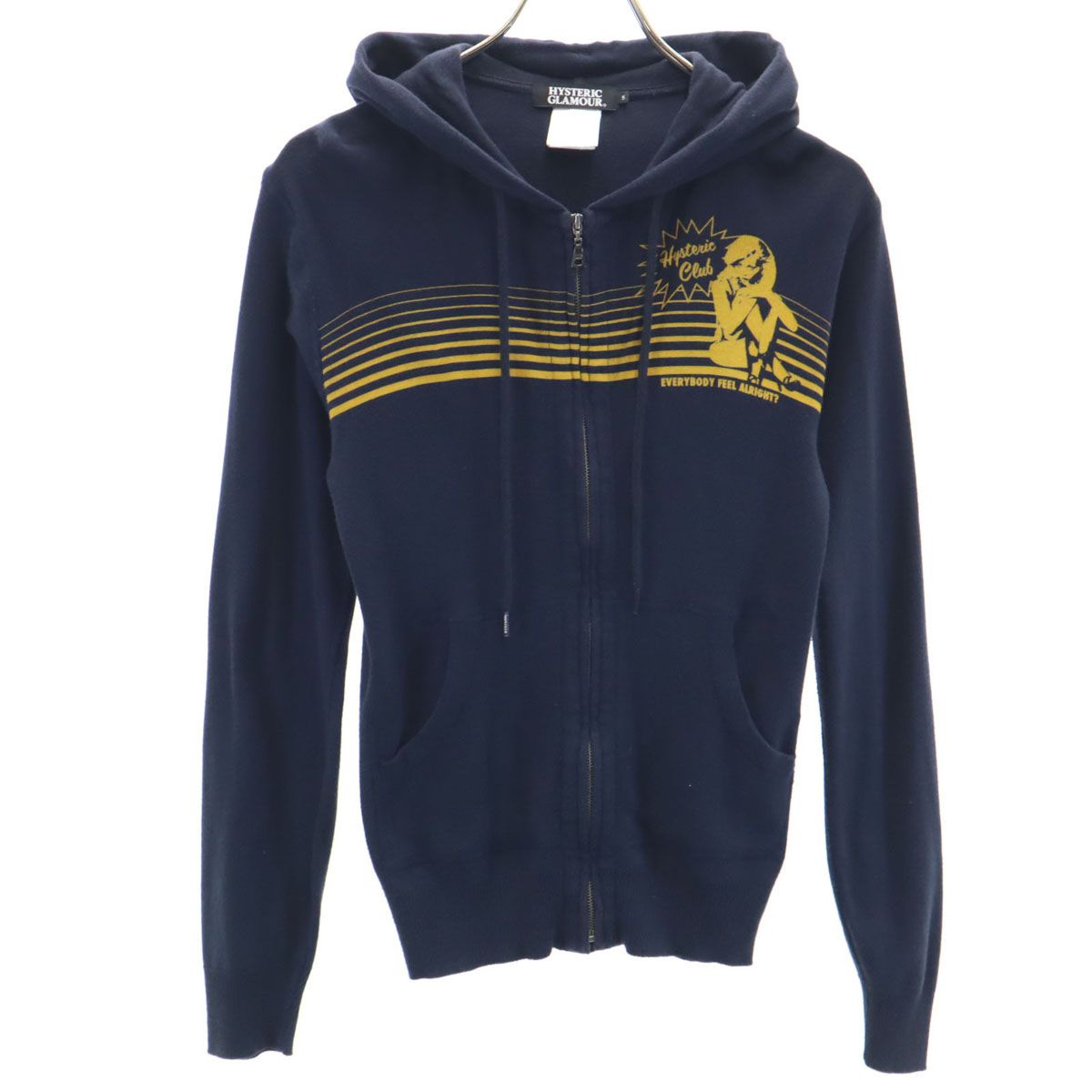 HYSTERIC GLAMOUR ヒステリックグラマー 日本製 長袖 ニット ジップパーカー S ネイビー メンズ 古着