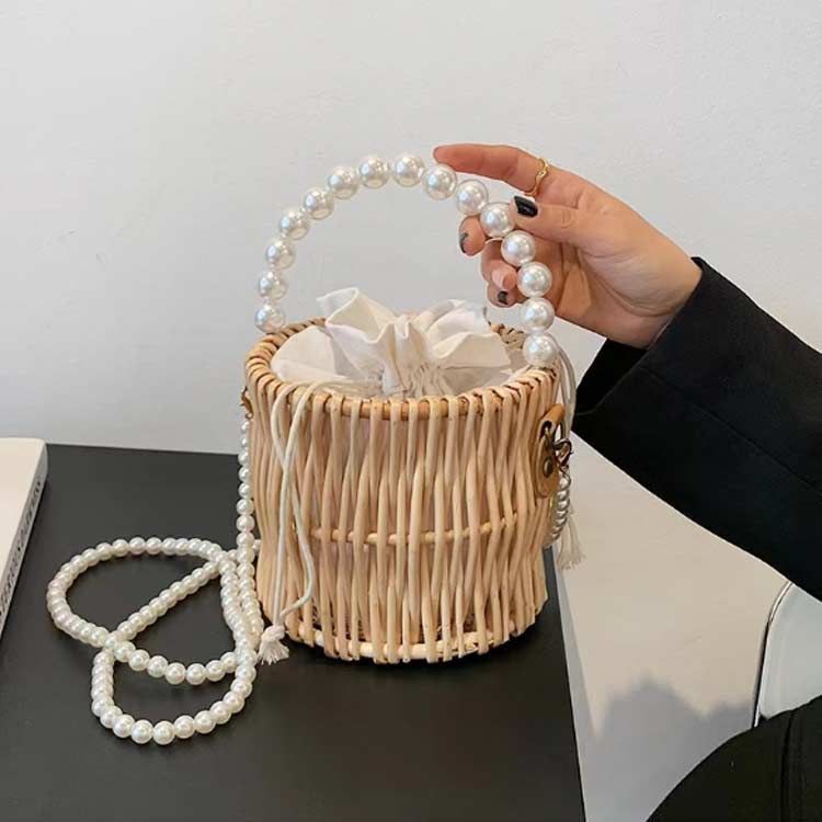 かごバッグ バケツ型 巾着 内袋 レディース カゴバッグ 編み柳 パール 持ち手 ショルダー バッグ 小さめ 大容量 自立 軽量 2way 手提げ 籠バッグ 巾着袋 耐水 浴衣 花火大会 お kongban359 NEXPOTALLINN_EU