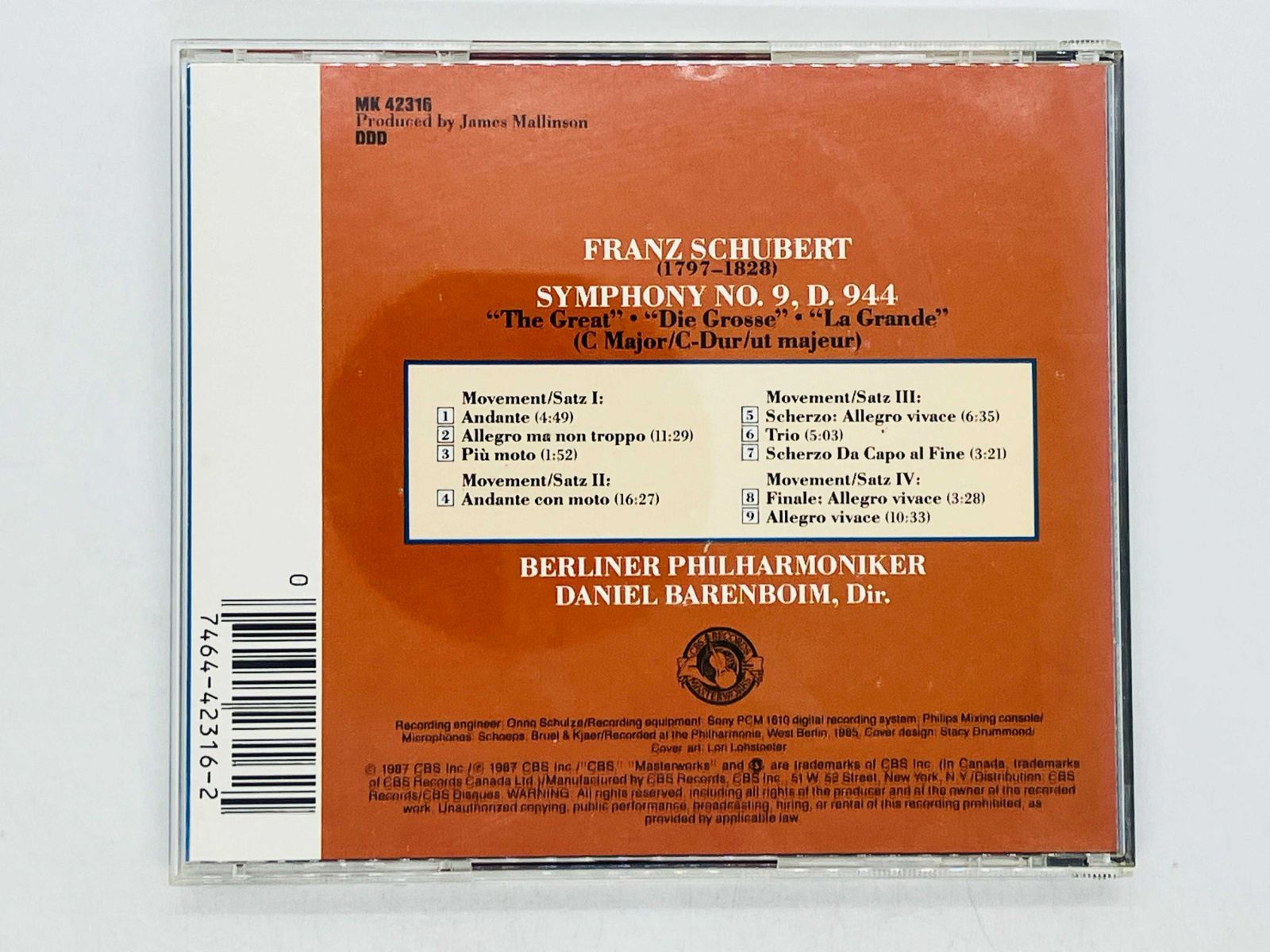 CD SCHUBERT SYMPHONY No.9 / BERLINER PHIL / BARENBOIM