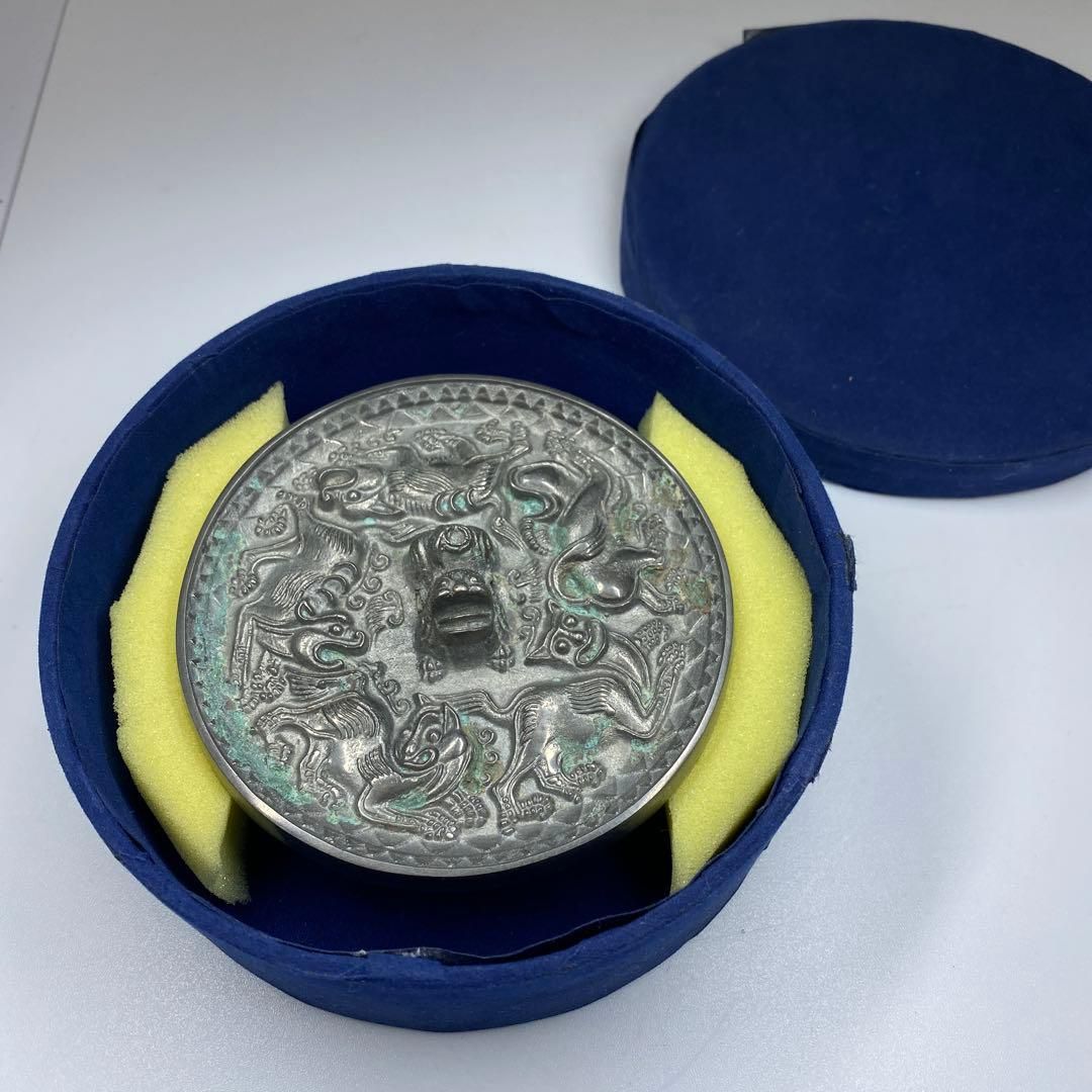 レジャー 中国古玩 神獣 古鏡 直径11.5㎝ 359g トヒル 東な7-0105 送料無料・代引可。