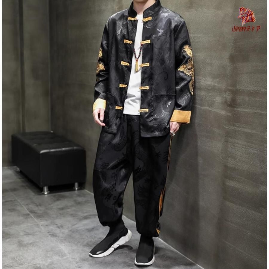 新品、未使用 メンズ チャイナ服 長袖上下二点セットアップ