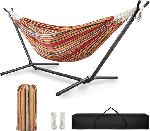 TORIBIOハンモック自立ダブル超広い耐重荷250KG収納バッグ付きハンモック室内屋外高さ調節調整 なロープありhammockアウトドアキャンプ公園部屋 レッド STEELWINDOWSANDDOORS_COM