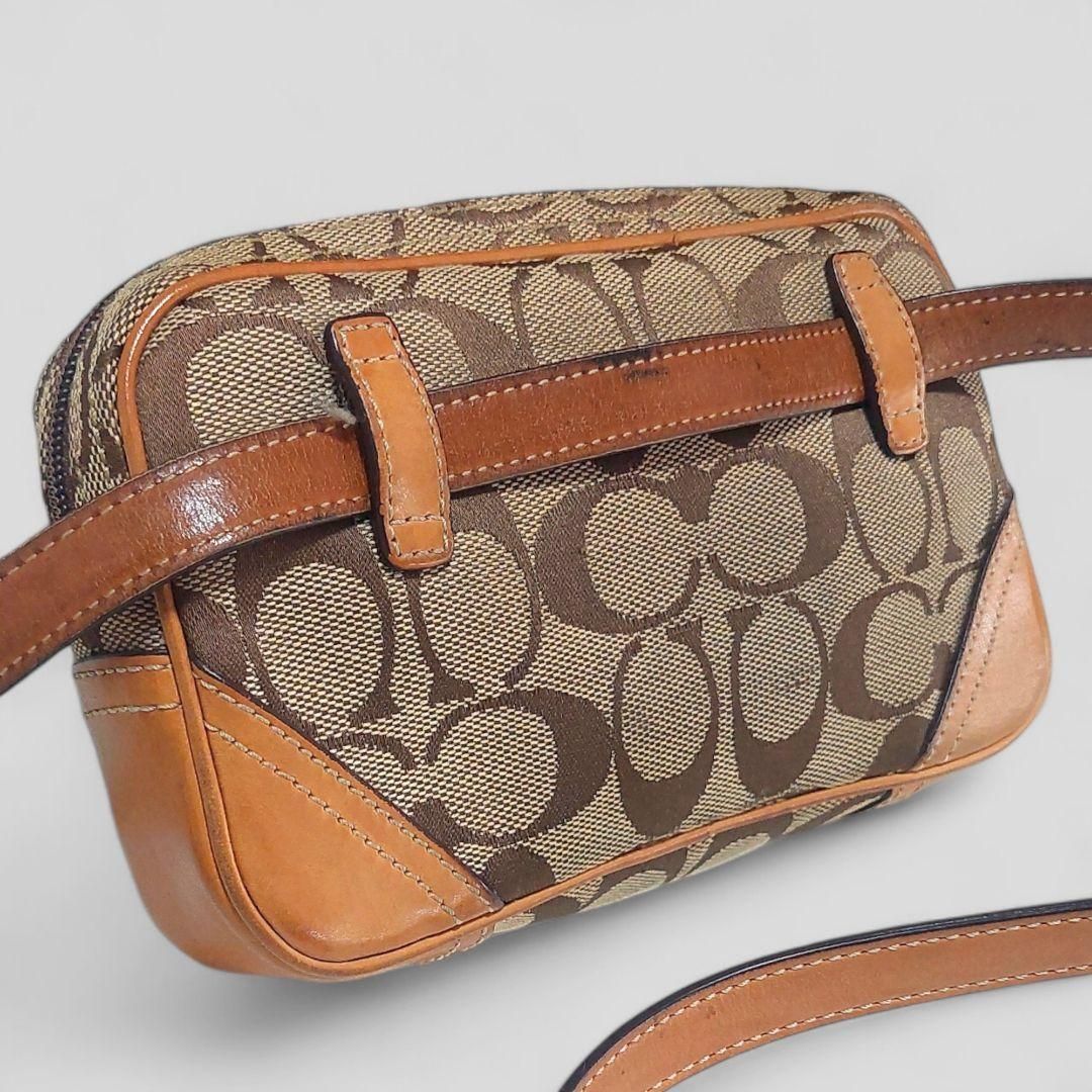 良品 COACH コーチ ウエストポーチ シグネチャー ボディバッグ レザー 