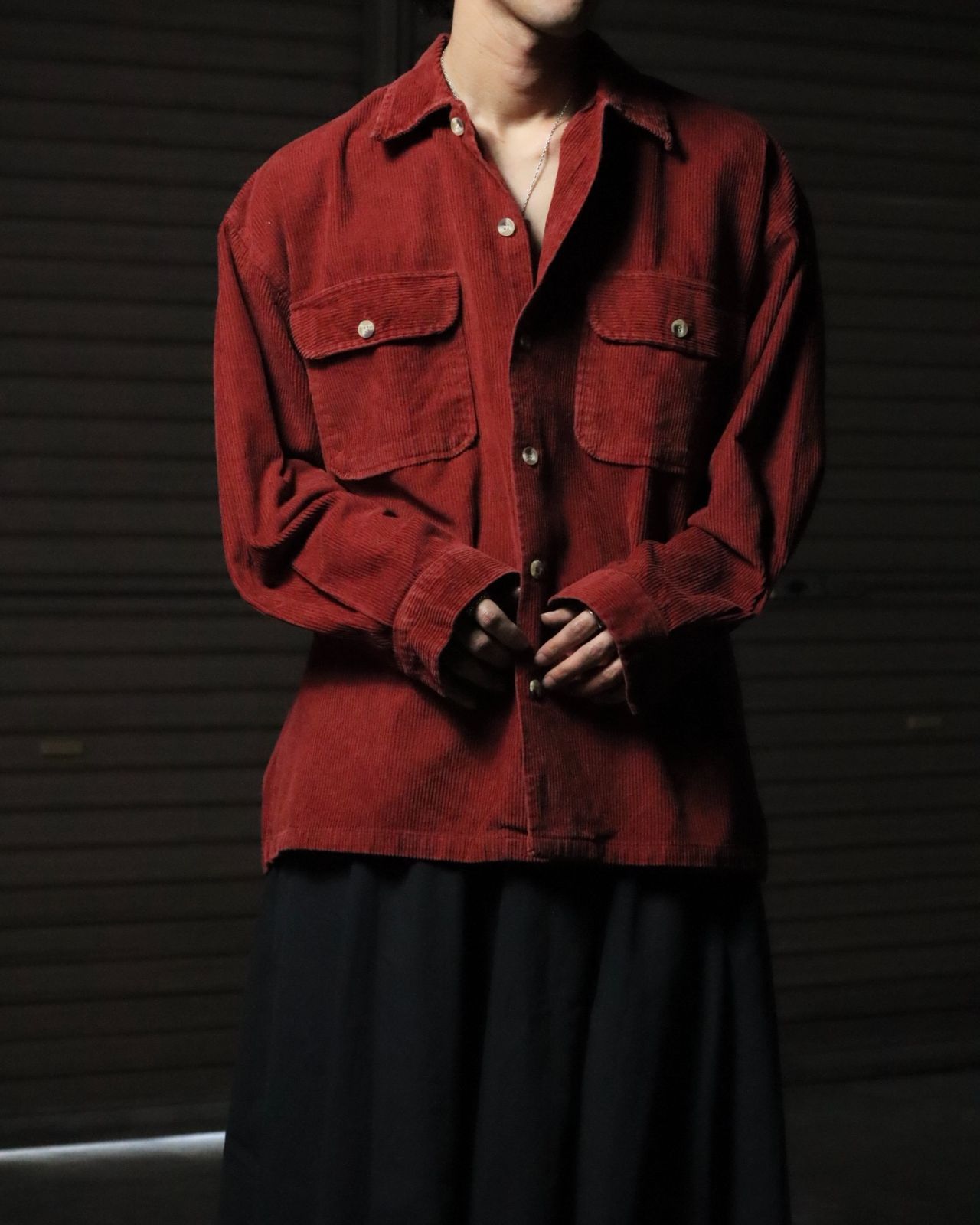 heavy corduroy CPO shirt jacket box silhouette 80s 90s vintage 太畝 肉厚 コーデュロイ オーバーサイズ CPO シャツ 赤系 ボックスカット XL