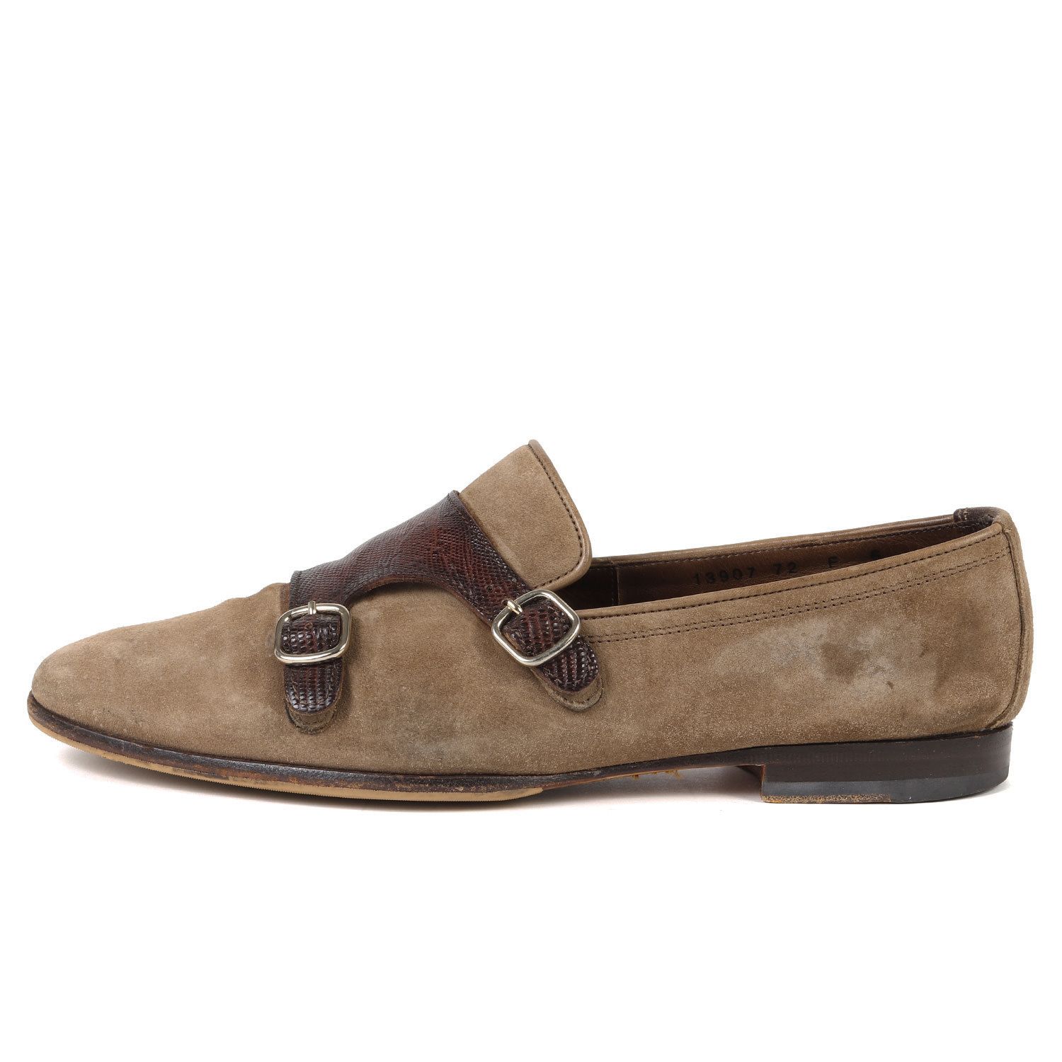 SANTONI サントーニ ダブルモンク ストラップ スウェード コンビ ローファー CARLOS カルロス シューズ ベージュ 8 イタリア製  ブランド