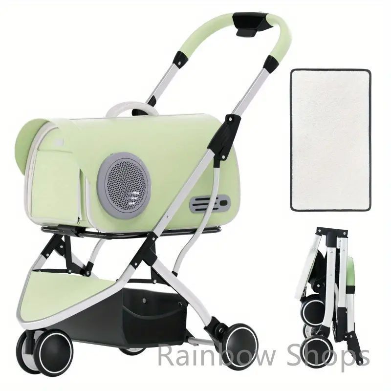 ミントグリーン ペットカート キャスター付き ペットキャリー 手持ちバッグ 飛び出し防止 ブレーキ ポケット 付き アルミ合金 耐久性 軽量 折りたたみ コンパクト 旅行 トラベル 犬 猫 犬用 小