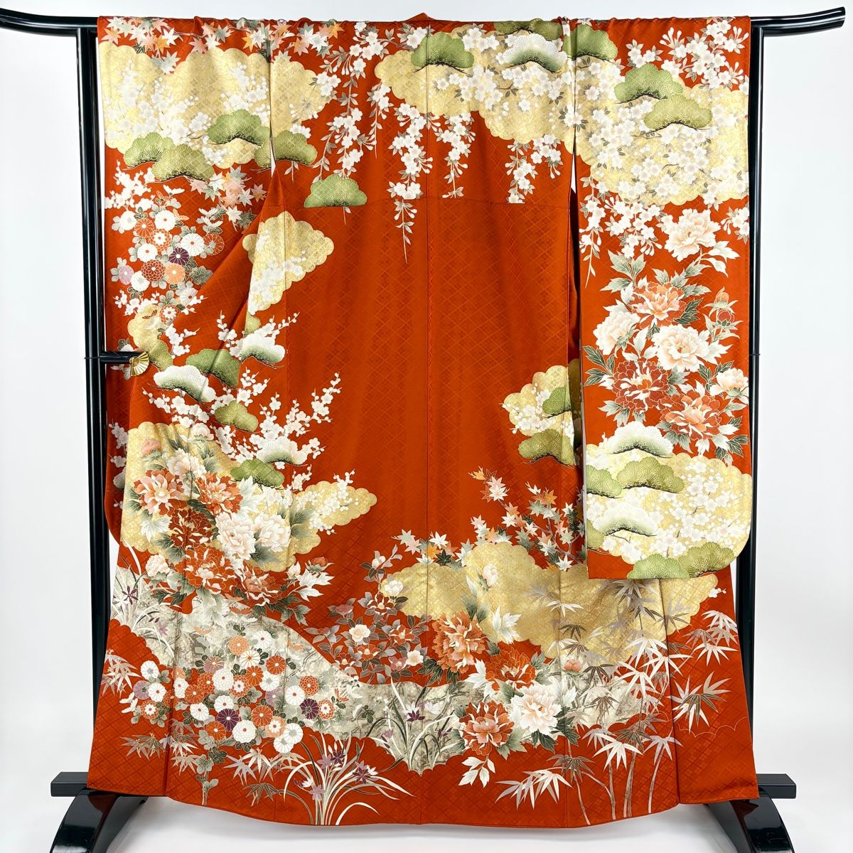 高級 振袖 青色 花柄 身丈172.5cm 裄丈67cm M 牡丹松竹梅金彩 振袖 身丈161cm 裄丈67cm M 袷 松竹梅 霞 金彩 濃紫 正絹 秀品
