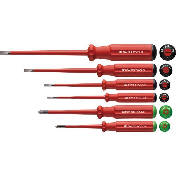 PB SWISS TOOLS ピービースイスツールズ 6本組 スイスグリップクラシックハンドルタイプ 絶縁ドライバーセット マイナス ポジプラス 先端スリム形状 5543.SL