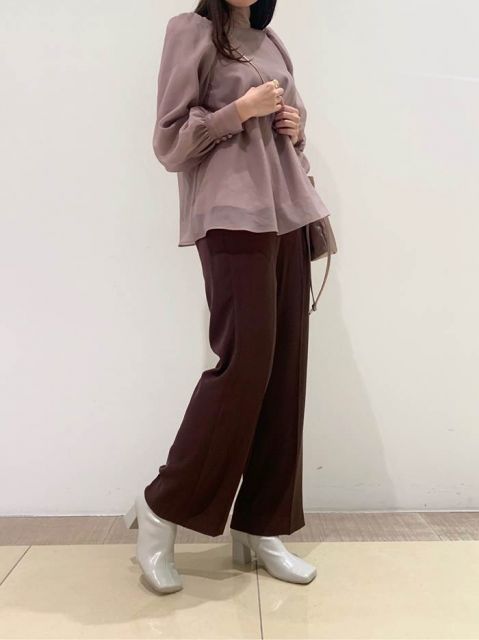 トップス シャツ ブラウス シフォンシャツ 袖あり 長袖 パフスリーブ