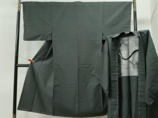 平和屋着物○男性 髭紬 アンサンブル 藍墨茶色 正絹 逸品 未使用