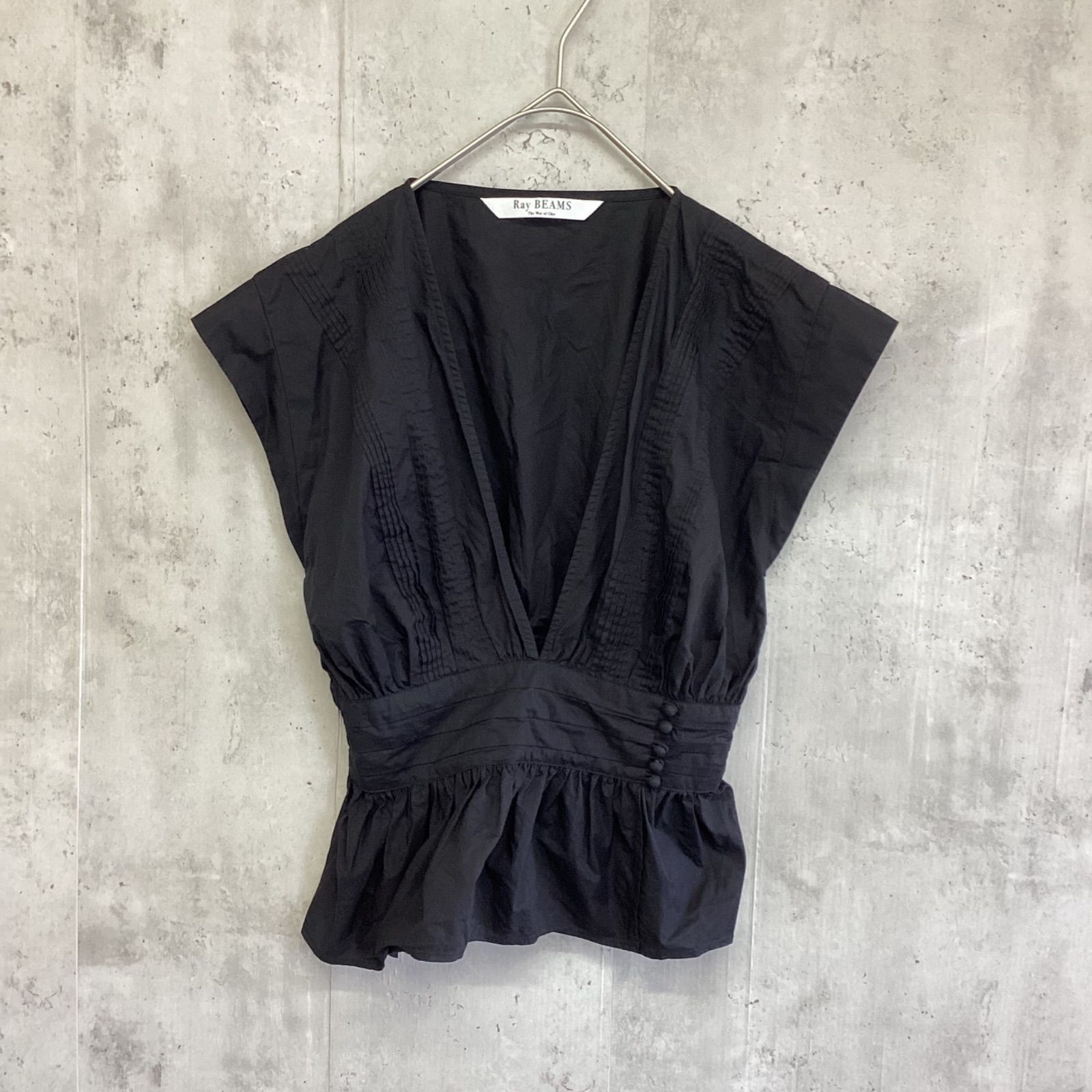 Ray BEAMS レイビームス ピンタックペプラムブラウス 黒 レディース F 