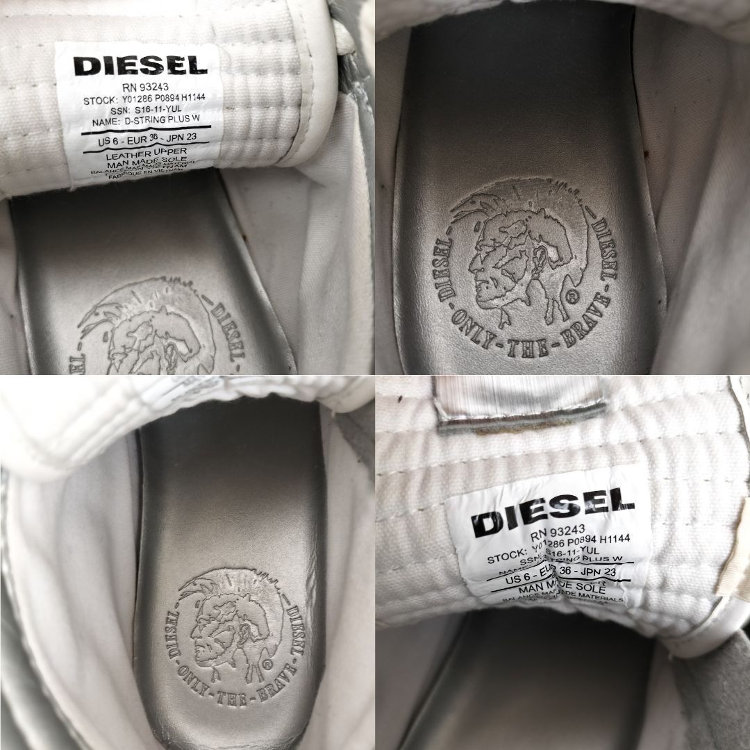 【個性派✨メタリックディテール】　DIESEL　ディーゼル　ハイカット スニーカー シューズ ブレイブマン 1978  メタリックファスナー　シルバー　白　23cm