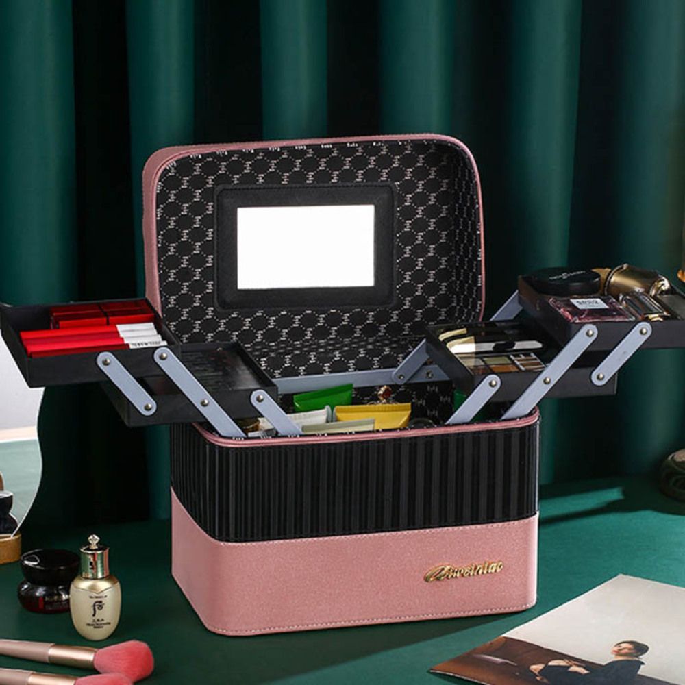 ピンク×ブラック メイクボックス bcbag05 メイクボックス 大容量 コスメボックス コスメケース 化粧ボックス バニティケース - メルカリ
